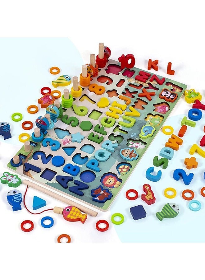 Wooden Magnetic Number Puzzle, Fishing Game Toys for Toddlers Homeschooling Preschool Educational Learning Toys, Shape Sorter Counting Game, Color Stacking Blocks, Wooden Numbers Jigsaw Gift - Image 1